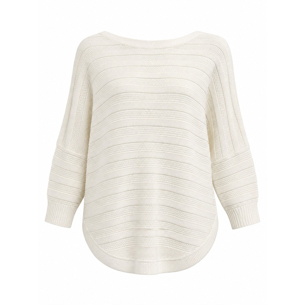 Cable Gauge Sweater Womens M Ivory Ribbed Knit Lightweight Curved Hem Casual